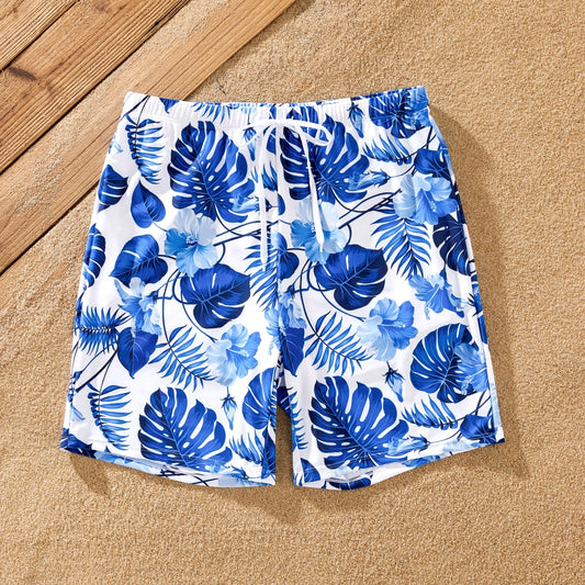 Blue floral swim trunks